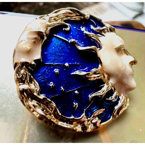 Celestial Moon Sun Brooch Pin New Gold Navy Yours is the Light We All Sh… - Picture 8 of 12